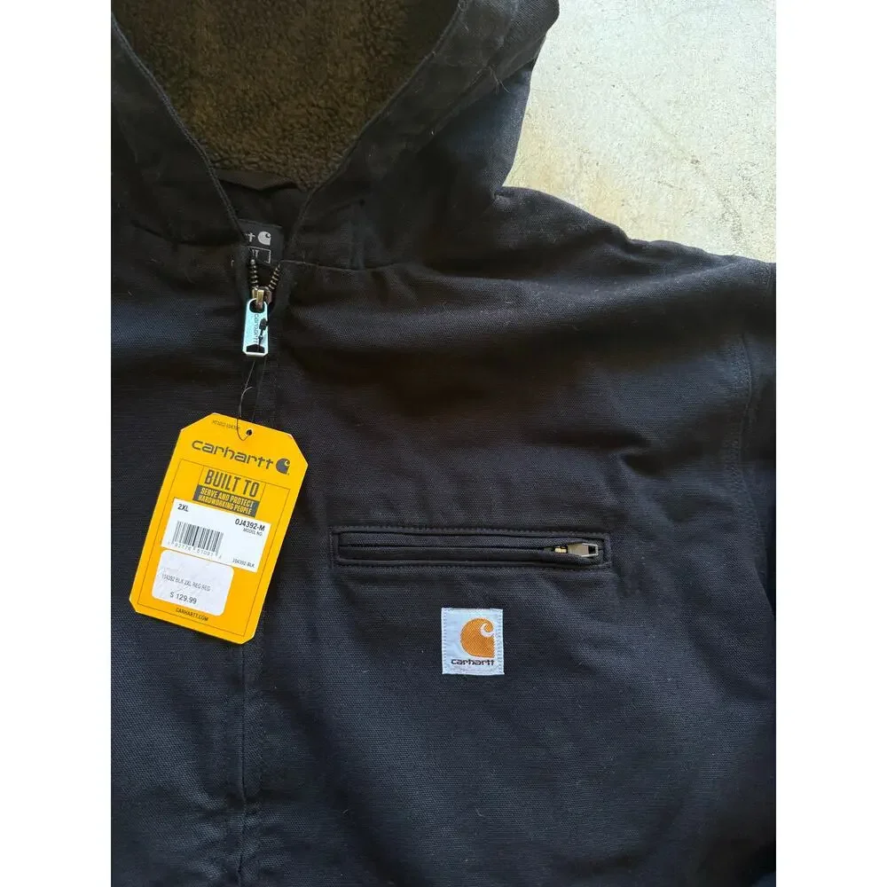 NWT Carhartt XXL Duck Sherpa Lined Hooded Black Zip Up Canvas Jacket - Picture 4 of 8